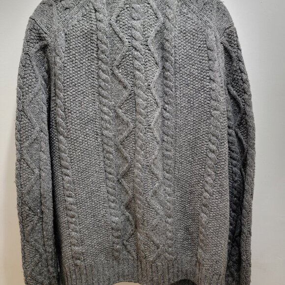Gap Men's Mock Neck Chunky Knit Lambswool Grey Melange Cable Cardigan L Used - Picture 2 of 14
